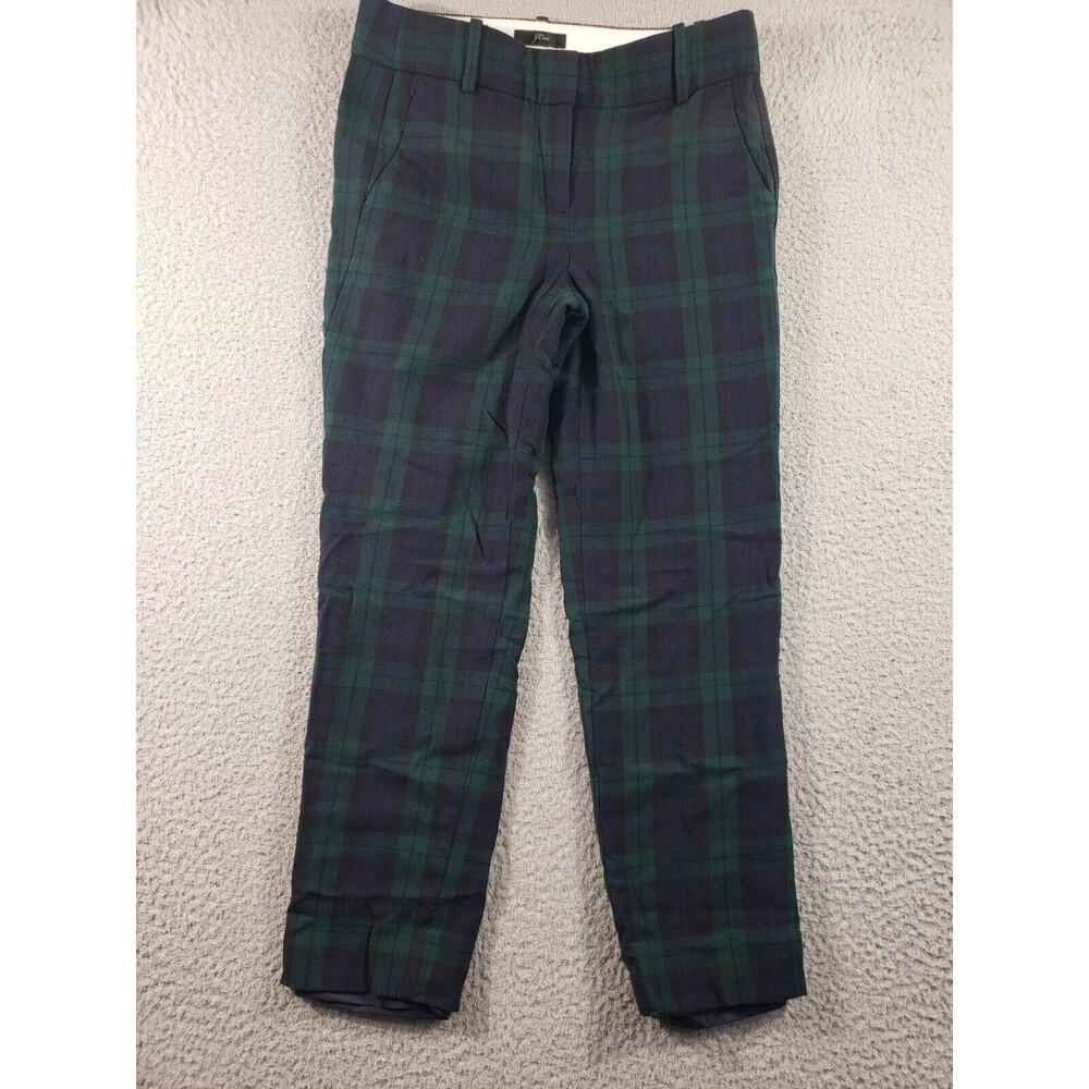 J Crew Pants Women's 2 Cameron Green Plaid Wool Blend Tapered Stretch Crop 28x25